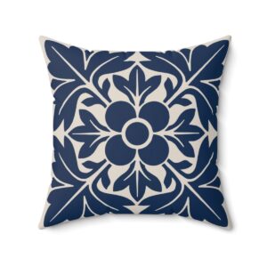 Petals & Leaves Pattern In Blue. Square Pillow, 74156-6c