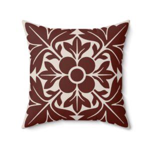 Petals & Leaves Pattern In Brown. Square Pillow, 74156-6e