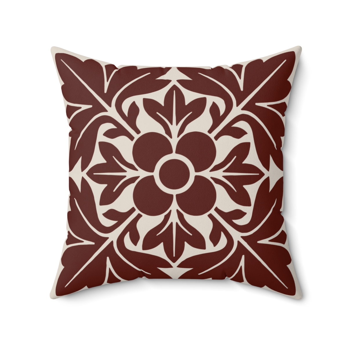 Petals & Leaves Pattern In Brown. Square Pillow, 74156-6e - Image 2