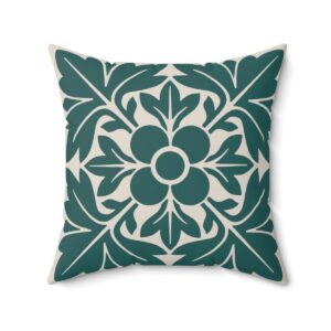 Petals & Leaves Pattern In Green. Square Pillow, 74156-6d