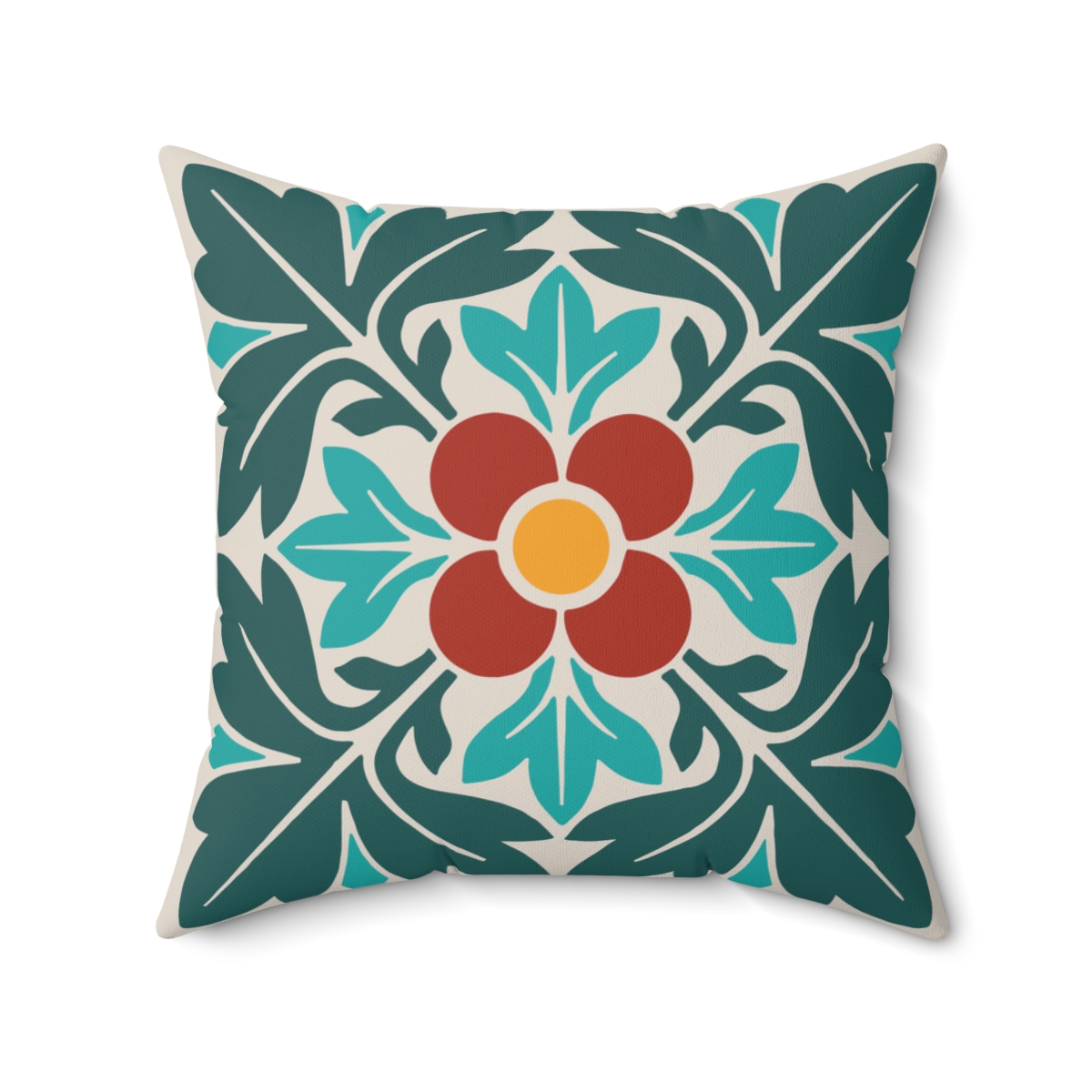 Petals & Leaves Pattern in Multicolor. Square Pillow, 74156-6b