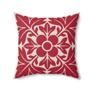 Petals & Leaves Pattern In Red. Square Pillow, 74156-6h