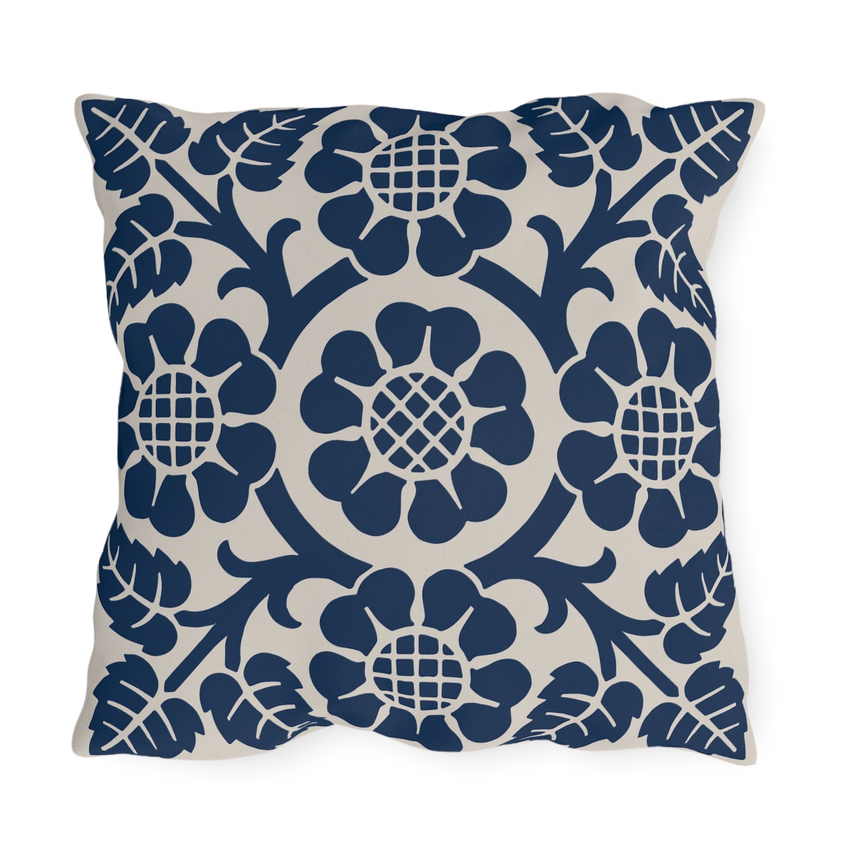 Blossoms and Leaves Pattern in Blue - Outdoor Pillow - Image 3