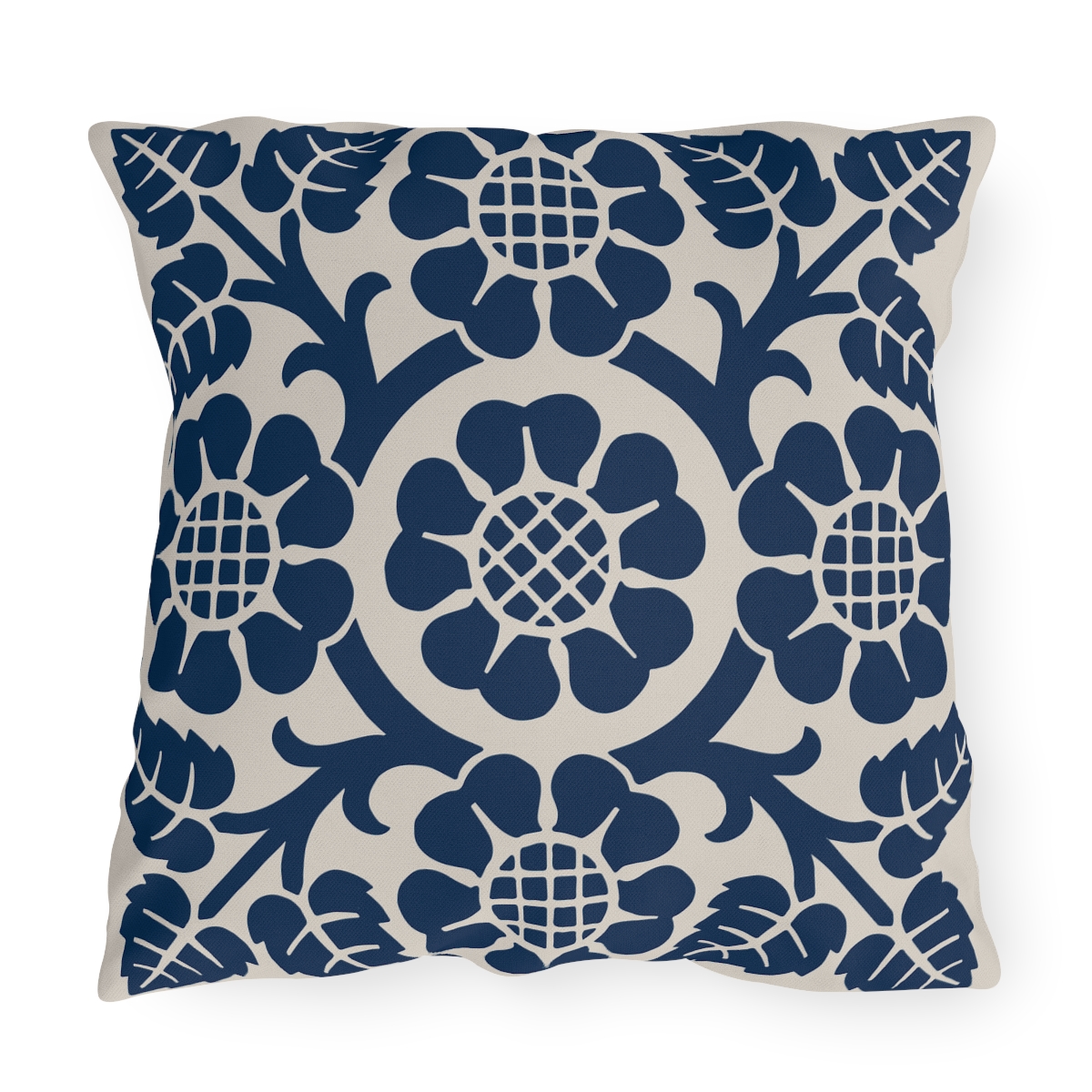 Blossoms and Leaves Pattern in Blue - Outdoor Pillow