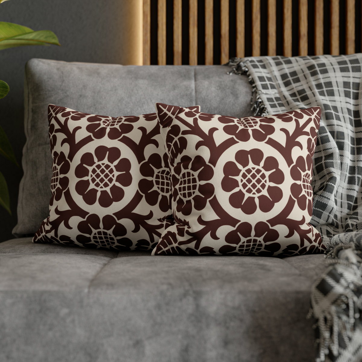 Blossoms & Leaves Pattern in Brown - Pillow Case - Image 5