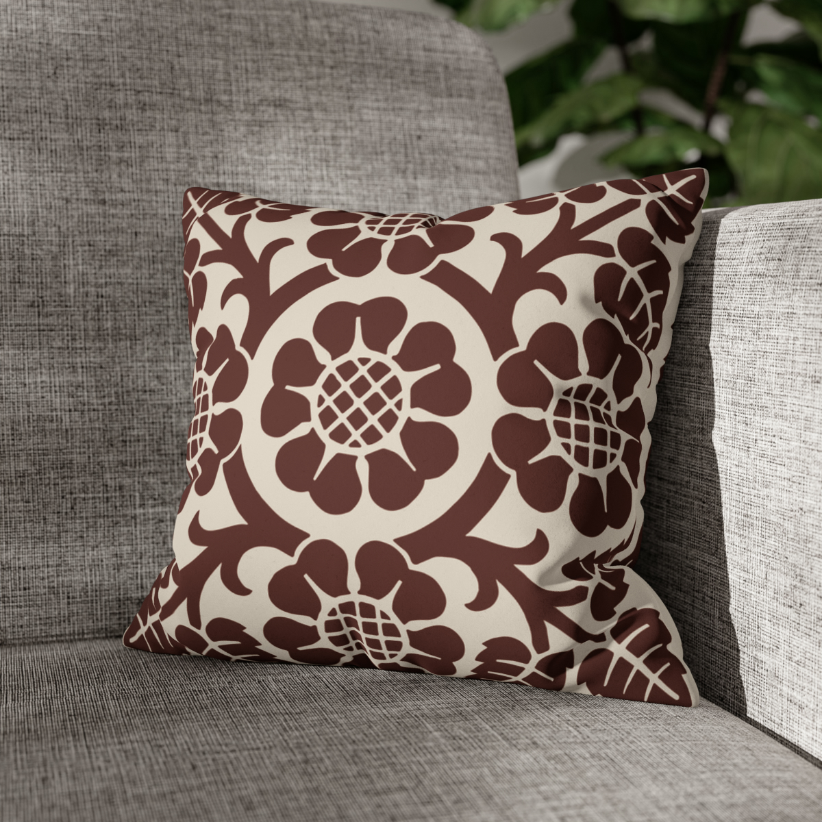 Blossoms & Leaves Pattern in Brown - Pillow Case - Image 4