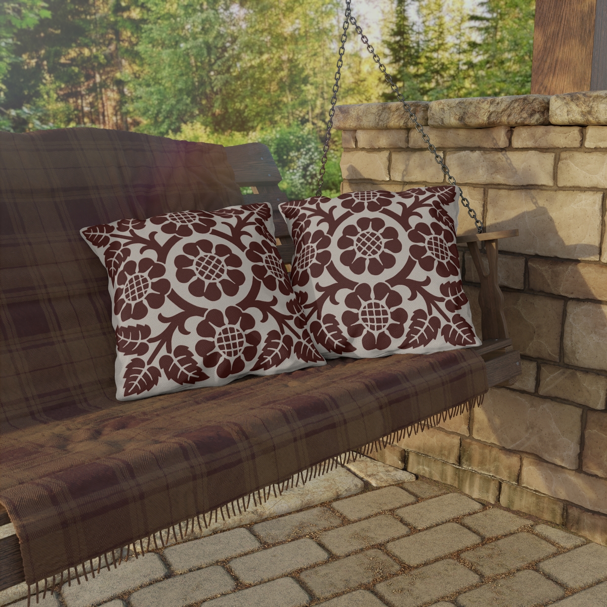 Blossoms & Leaves Pattern in Brown - Outdoor Pillow - Image 4
