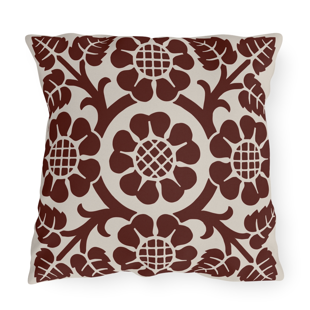 Blossoms & Leaves Pattern in Brown - Outdoor Pillow