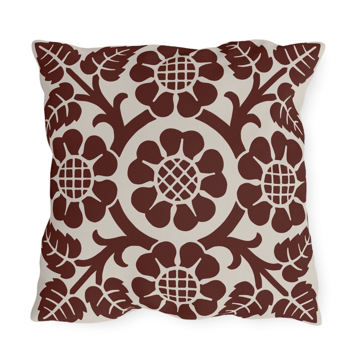 Blossoms & Leaves Pattern in Brown - Outdoor Pillow - Image 3