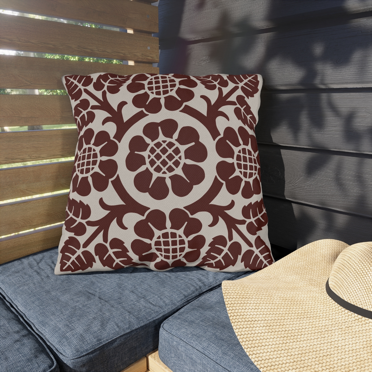 Blossoms & Leaves Pattern in Brown - Outdoor Pillow - Image 2
