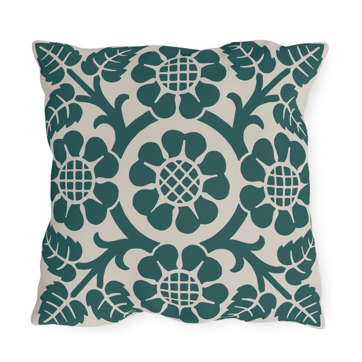 Blossoms & Leaves Pattern in Green - Outdoor Pillow - Image 3