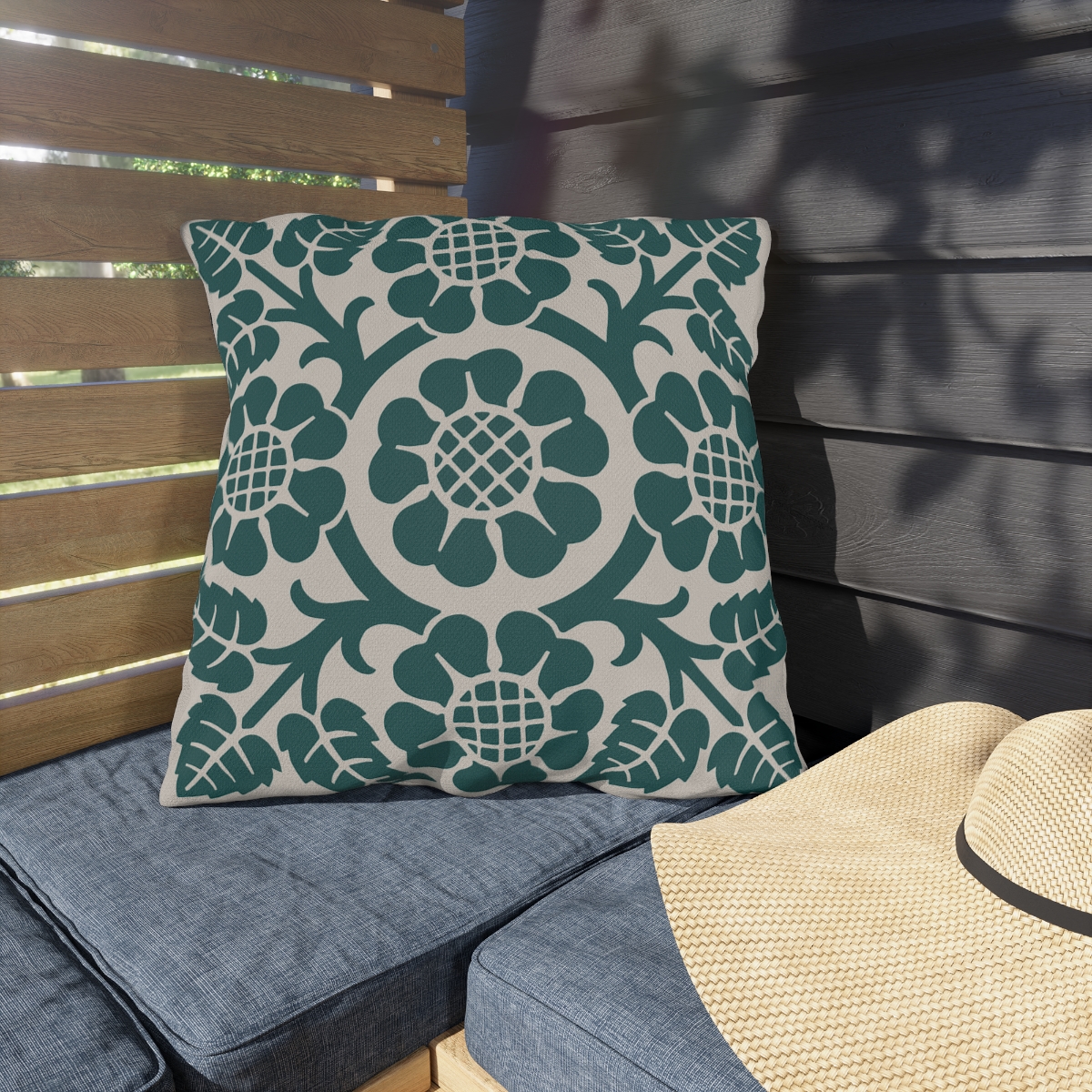 Blossoms & Leaves Pattern in Green - Outdoor Pillow - Image 2