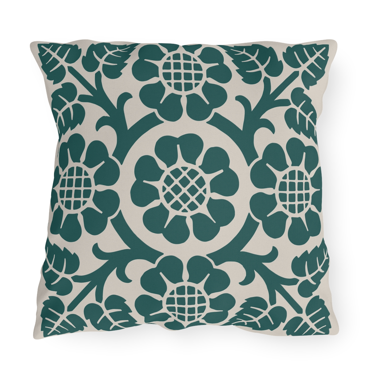 Blossoms & Leaves Pattern in Green - Outdoor Pillow
