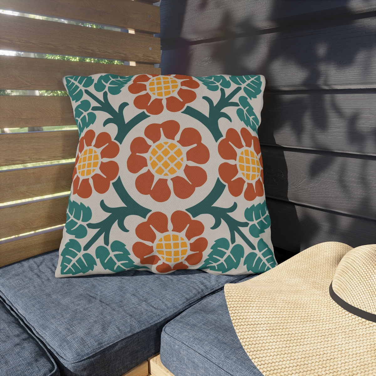 Blossoms & Leaves Pattern in Multicolor - Outdoor Pillow - Image 2