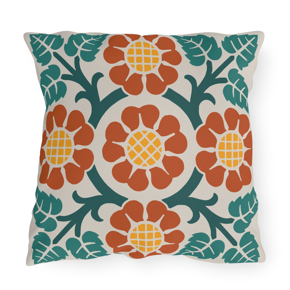 Blossoms & Leaves Pattern in Multicolor - Outdoor Pillow
