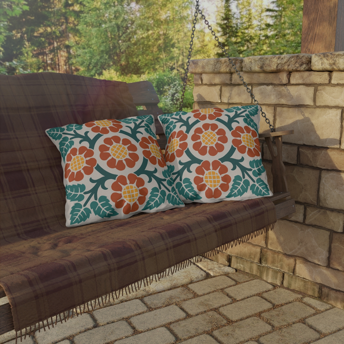 Blossoms & Leaves Pattern in Multicolor - Outdoor Pillow - Image 4