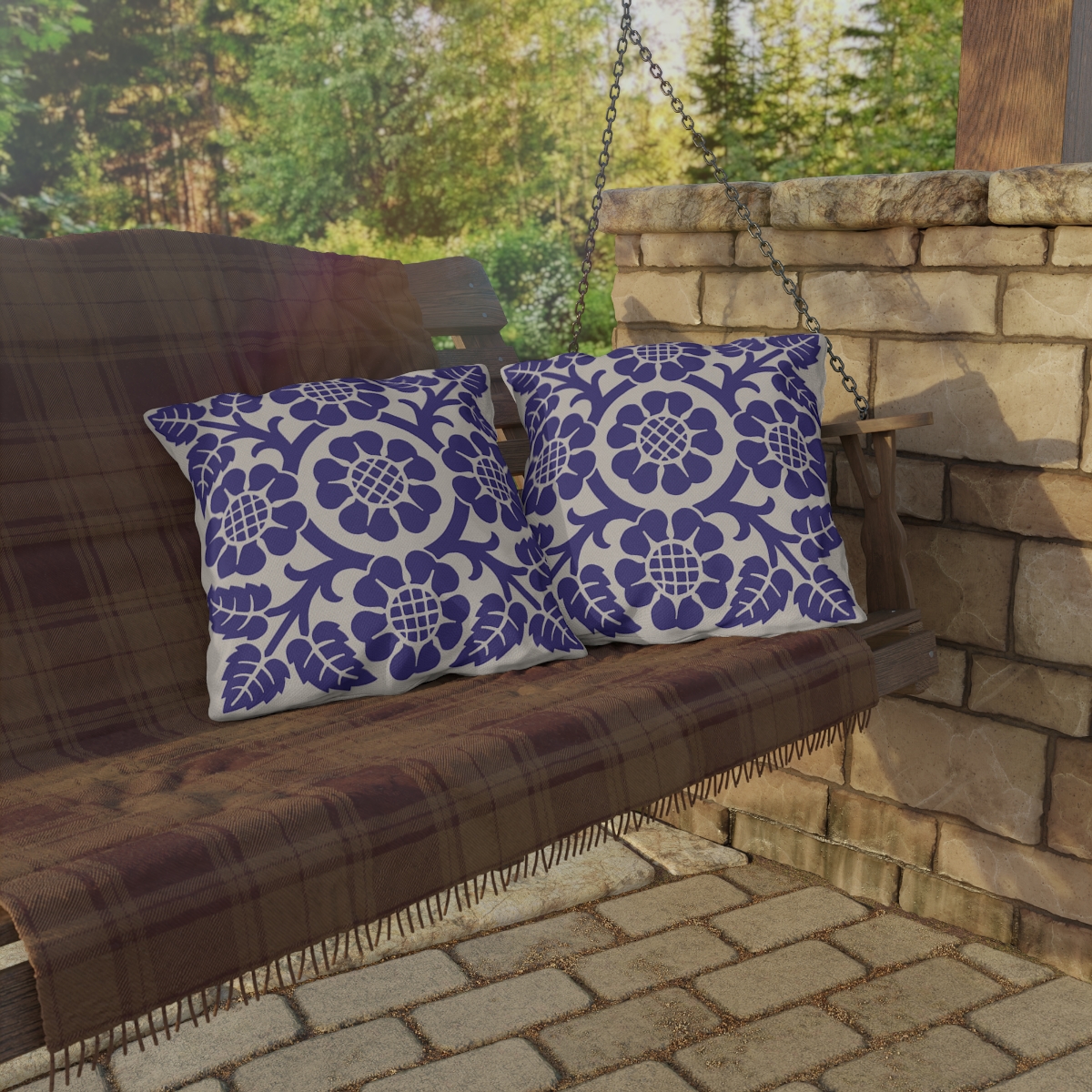 Blossoms & Leaves Pattern in Purple - Outdoor Pillow - Image 4