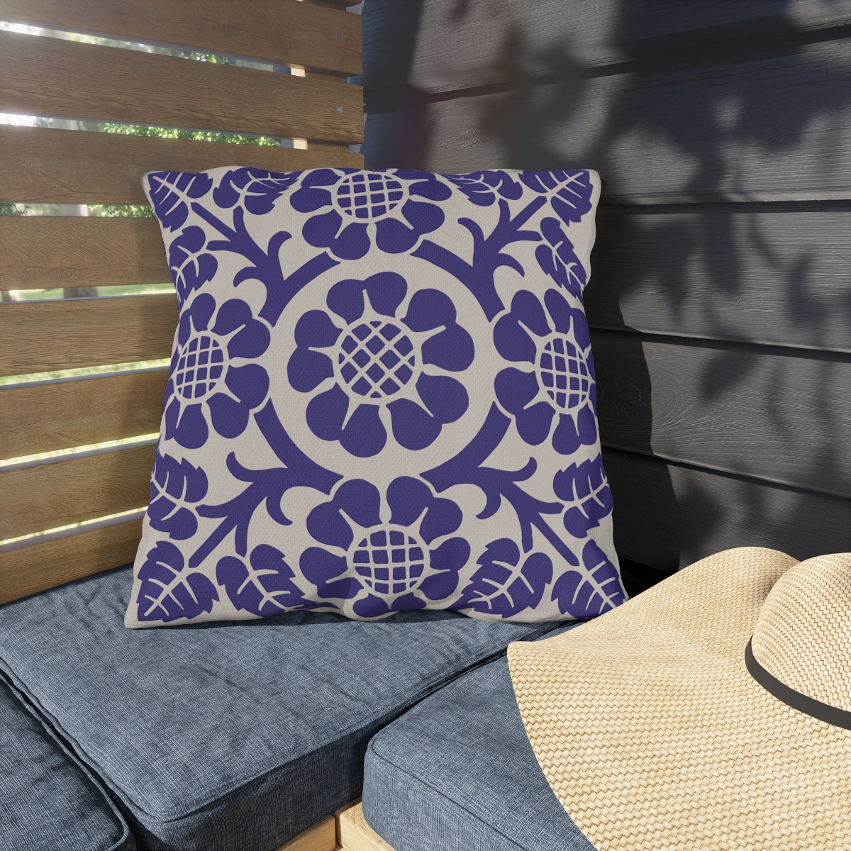 Blossoms & Leaves Pattern in Purple - Outdoor Pillow - Image 2