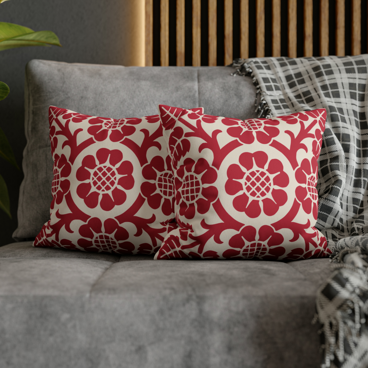 Blossoms & Leaves Pattern in Red - Pillow Case - Image 5