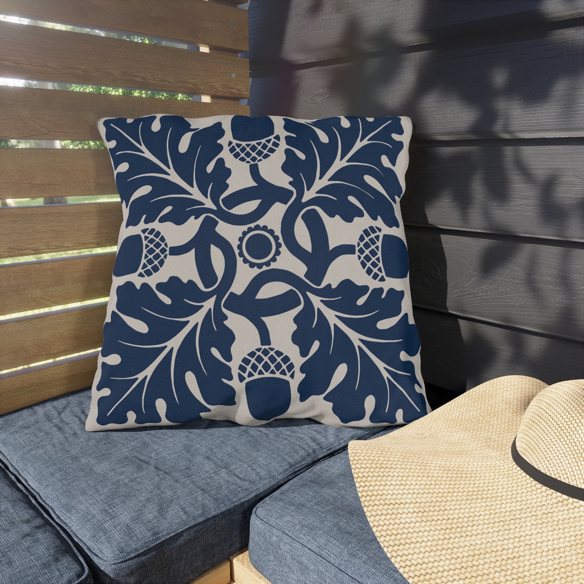 Flower & Foliage Pattern In Blue - Outdoor Pillow - Image 2