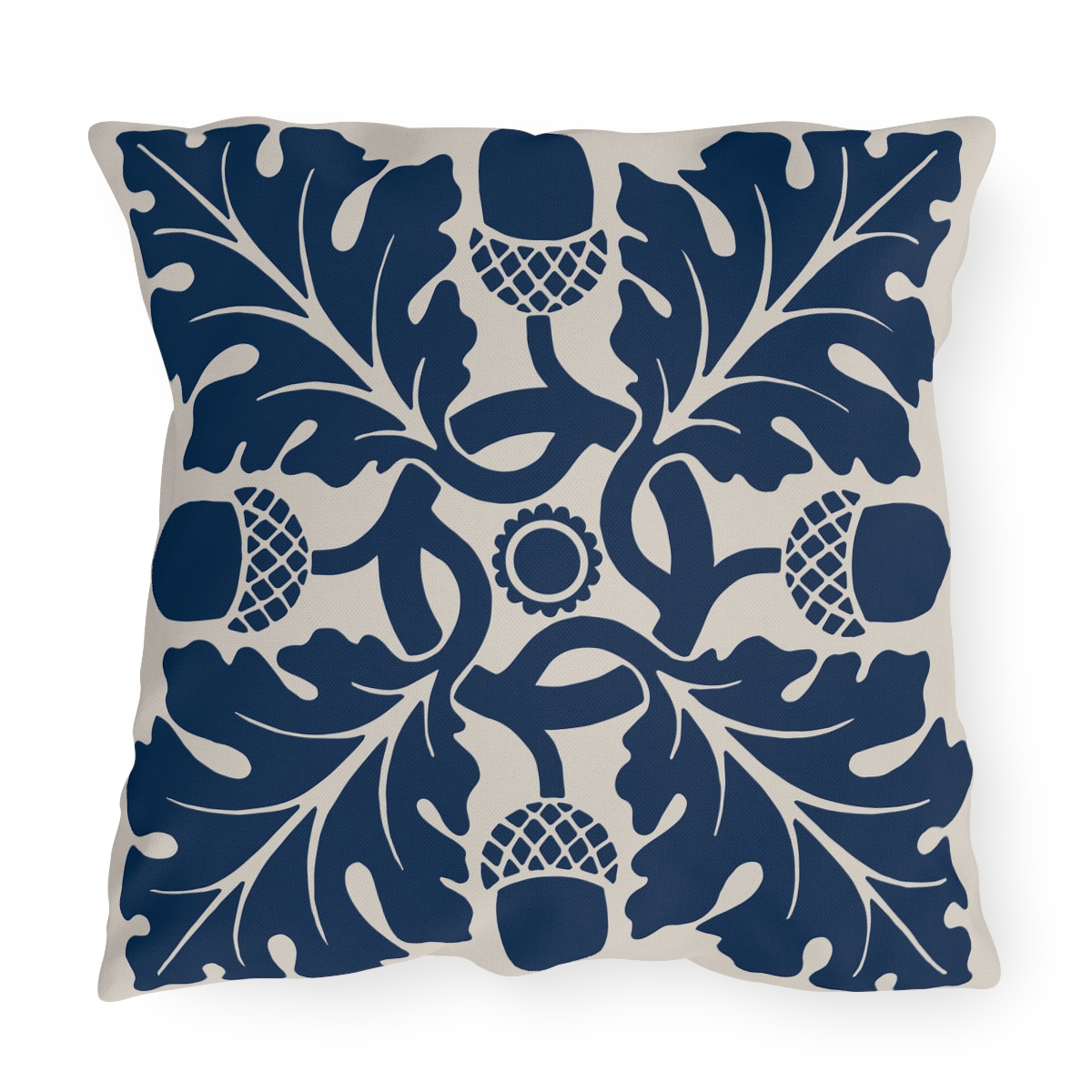 Flower & Foliage Pattern In Blue - Outdoor Pillow