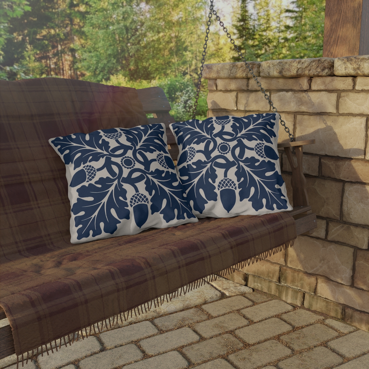 Flower & Foliage Pattern In Blue - Outdoor Pillow - Image 4