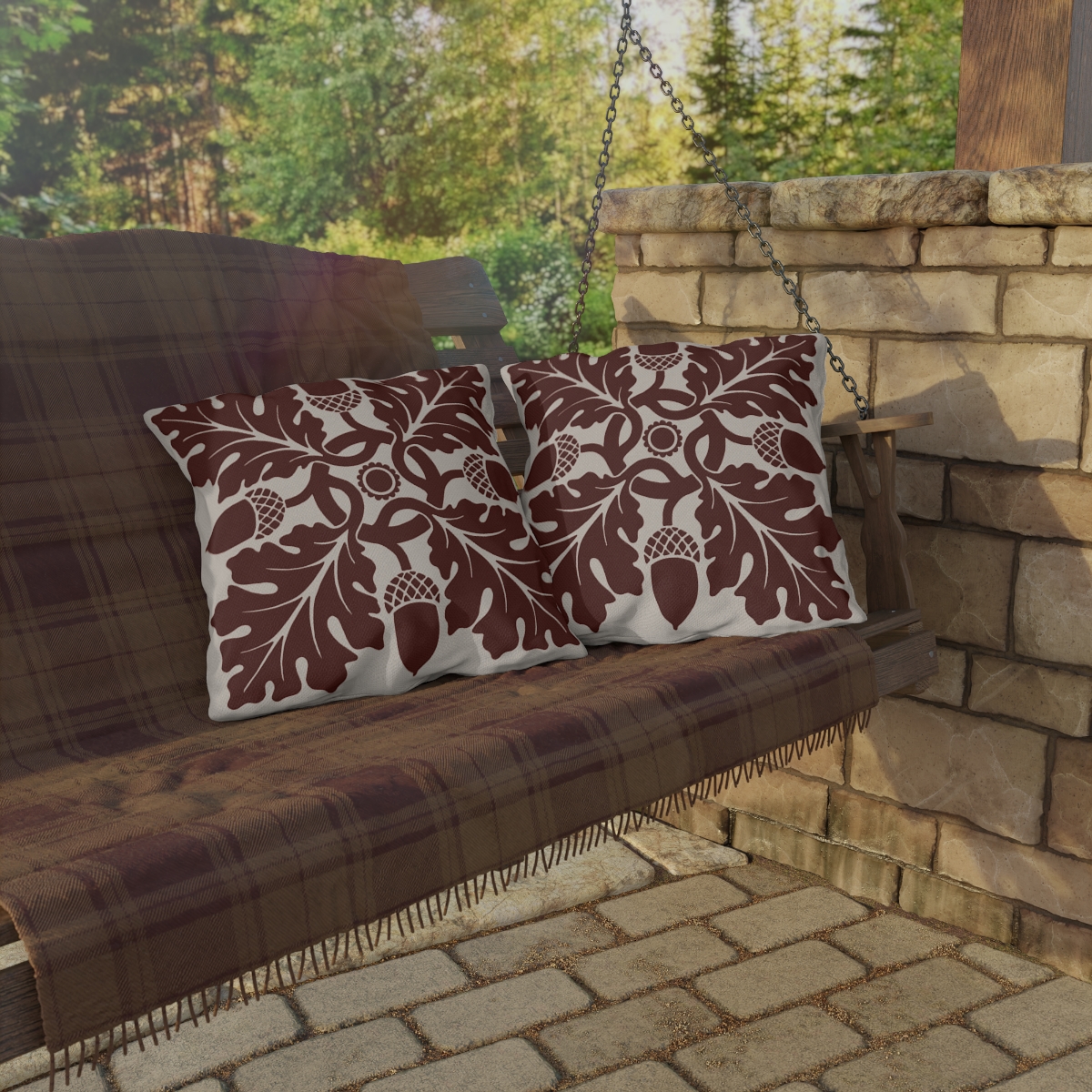 Flower & Foliage Pattern In Brown - Outdoor Pillow - Image 4