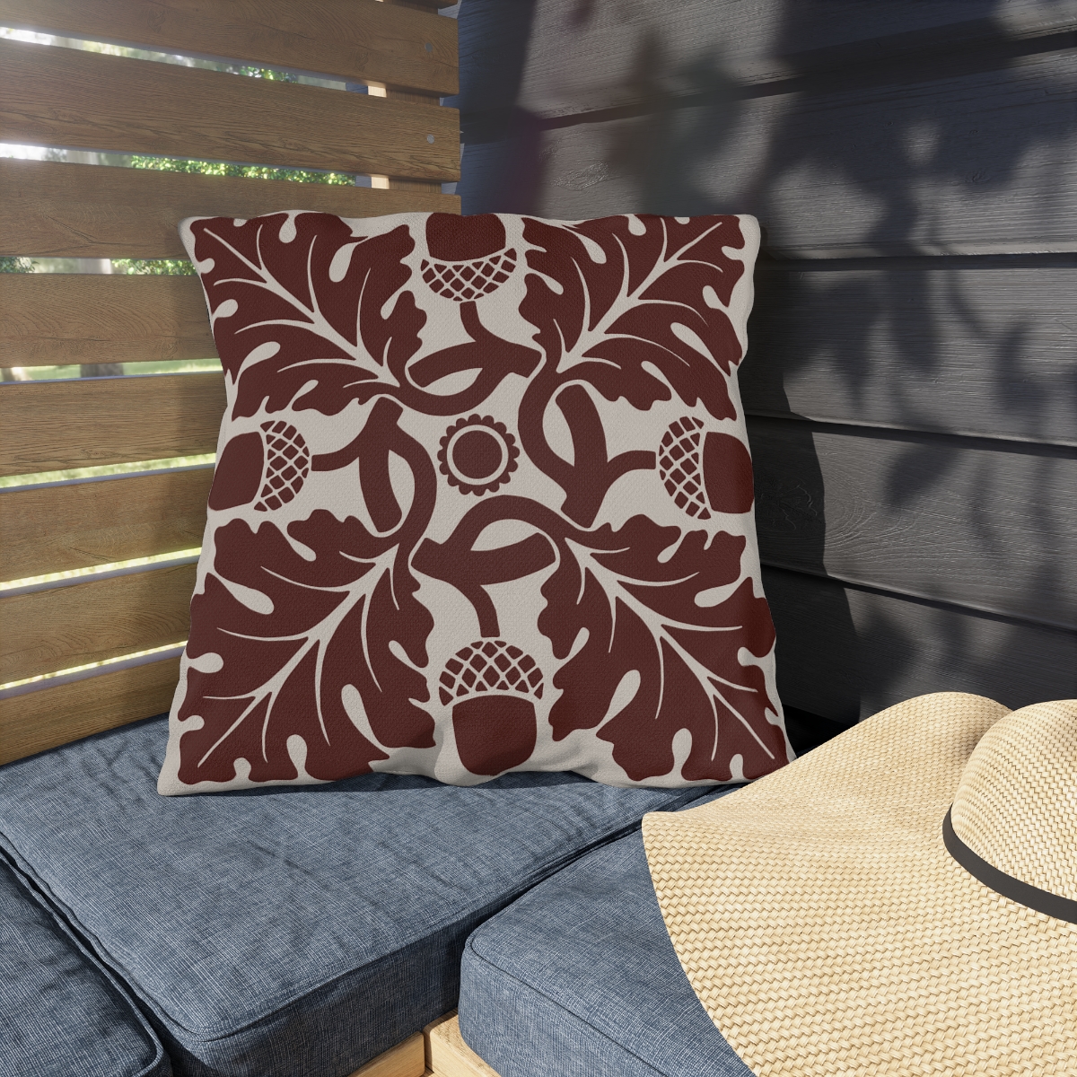 Flower & Foliage Pattern In Brown - Outdoor Pillow - Image 2