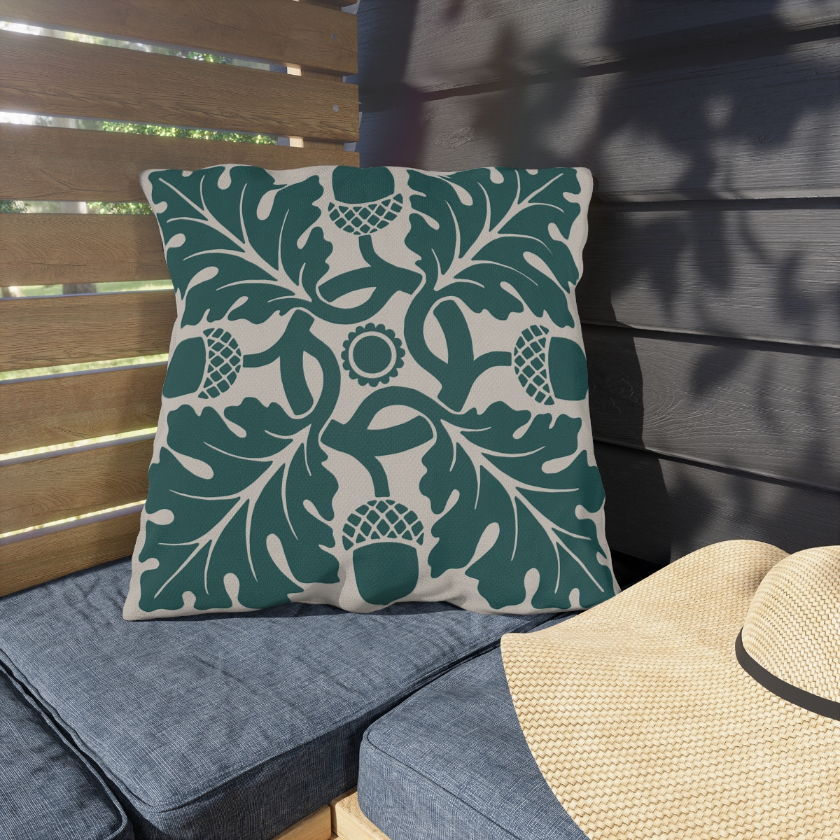 Flower & Foliage Pattern In Green - Outdoor Pillow - Image 2