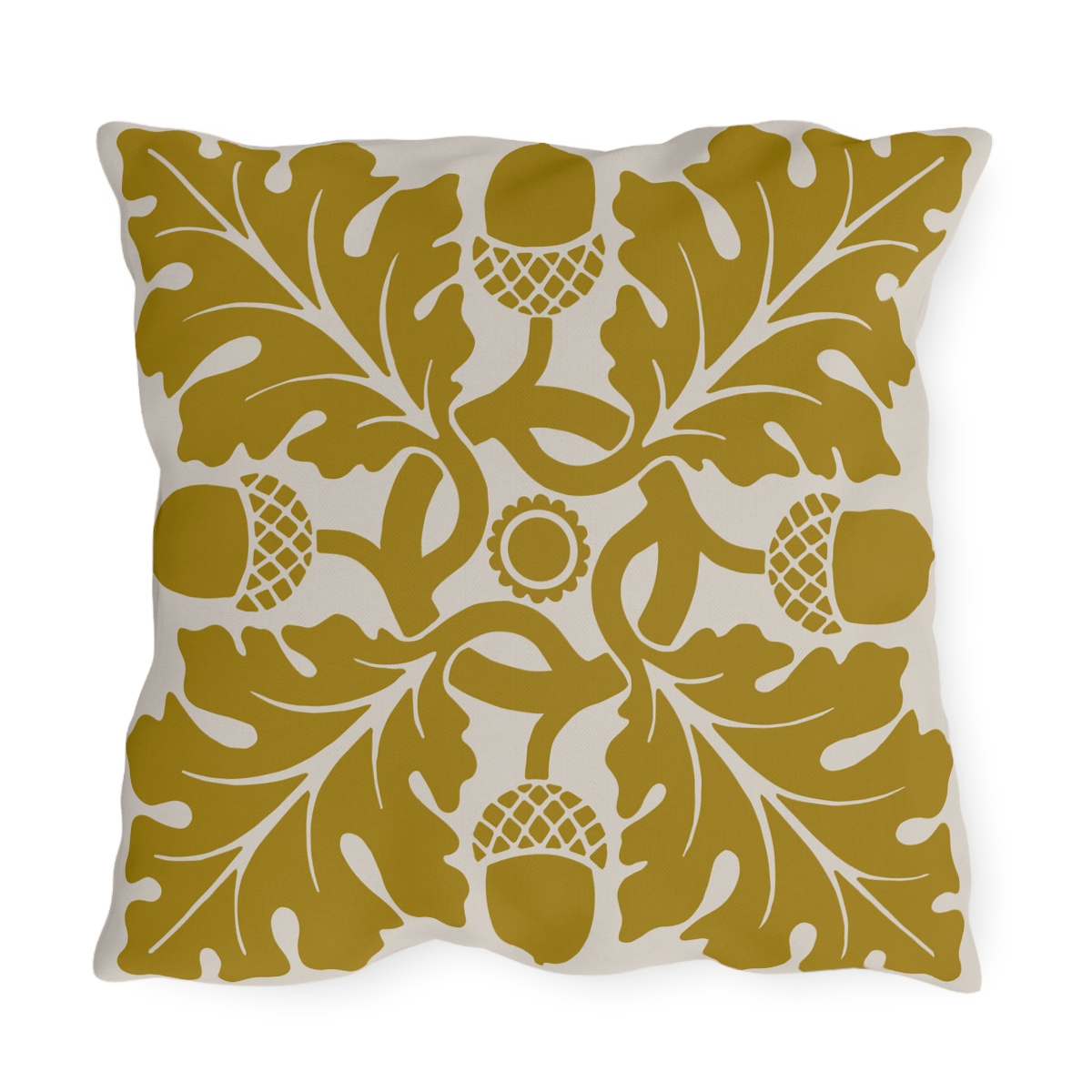 Flower & Foliage Pattern In Mustard Yellow - Outdoor Pillow - Image 3