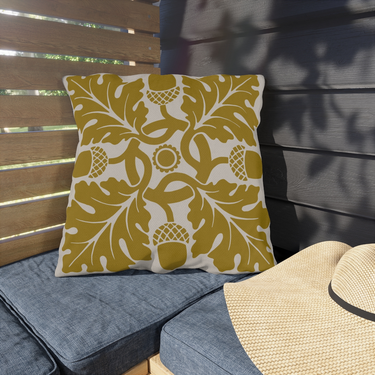 Flower & Foliage Pattern In Mustard Yellow - Outdoor Pillow - Image 2