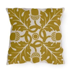Flower & Foliage Pattern In Mustard Yellow - Outdoor Pillow