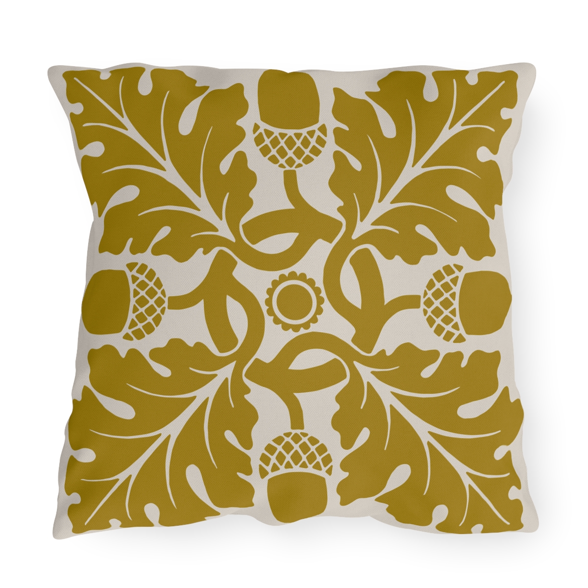 Flower & Foliage Pattern In Mustard Yellow - Outdoor Pillow