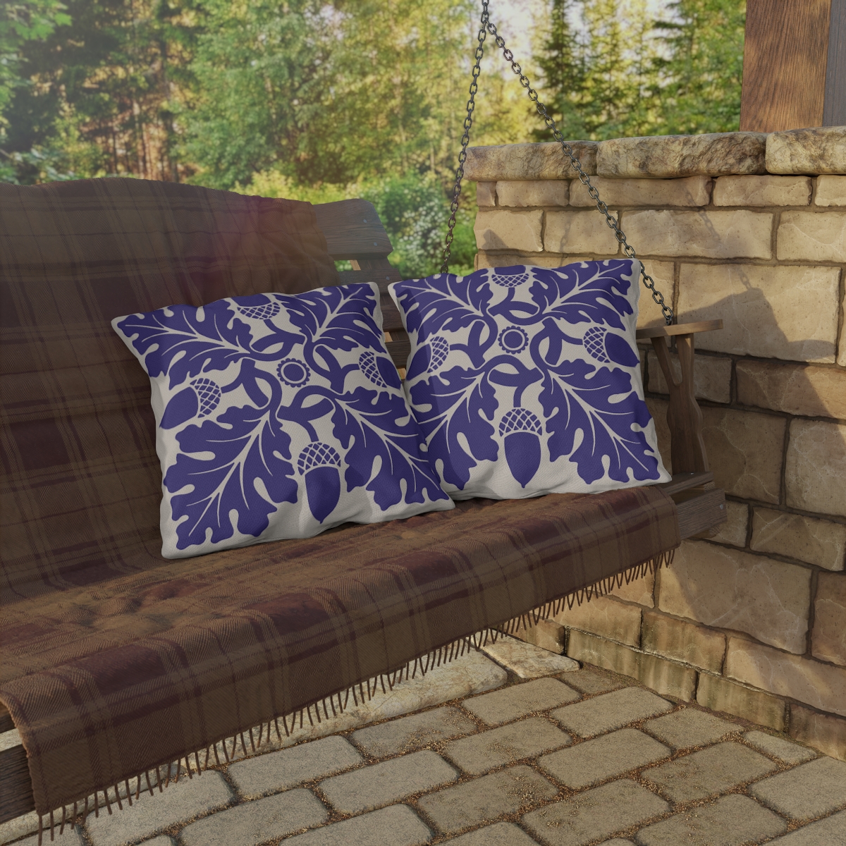Flower & Foliage Pattern In Purple - Outdoor Pillow - Image 4