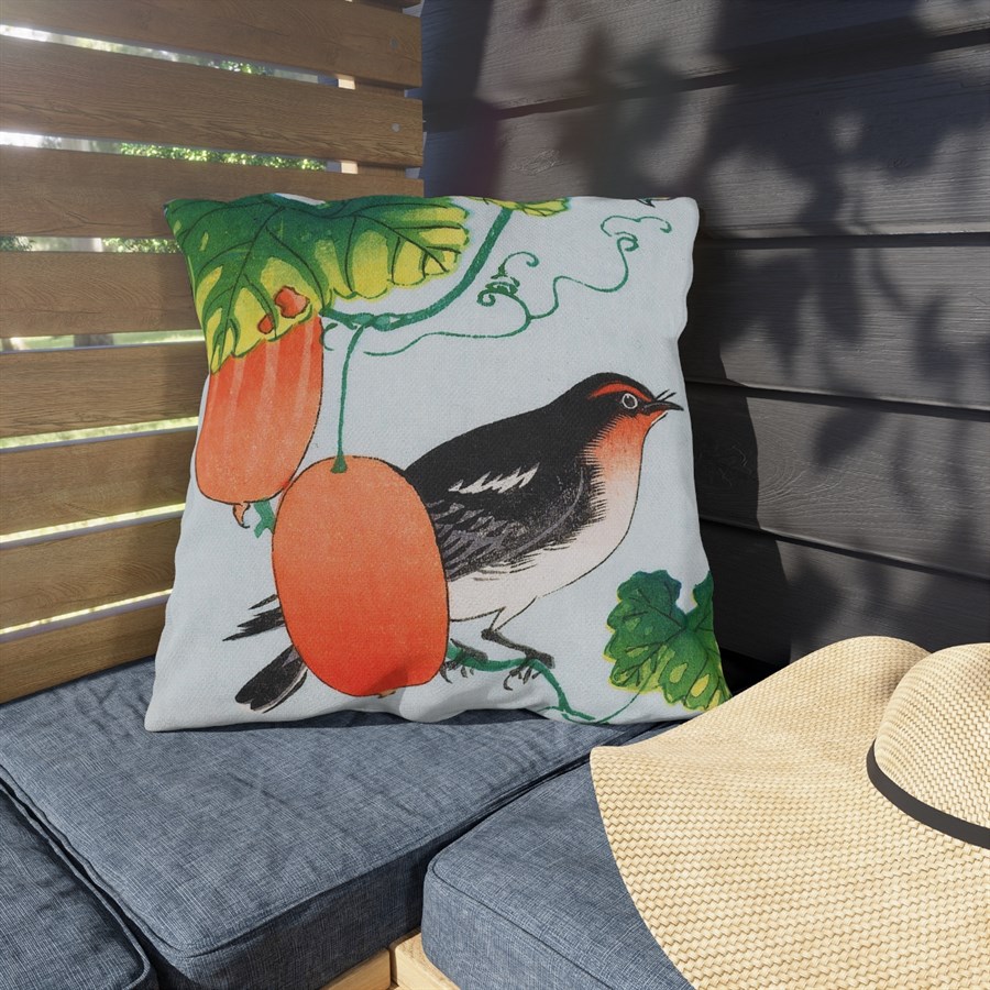 Ohara Koson Bird & Fruits. Outdoor Pillow J12-83 - Image 3