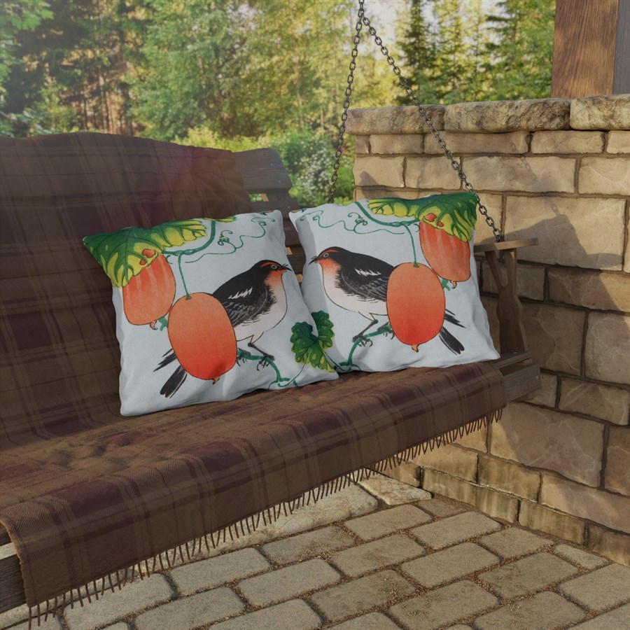 Ohara Koson Bird & Fruits. Outdoor Pillow J12-83 - Image 4