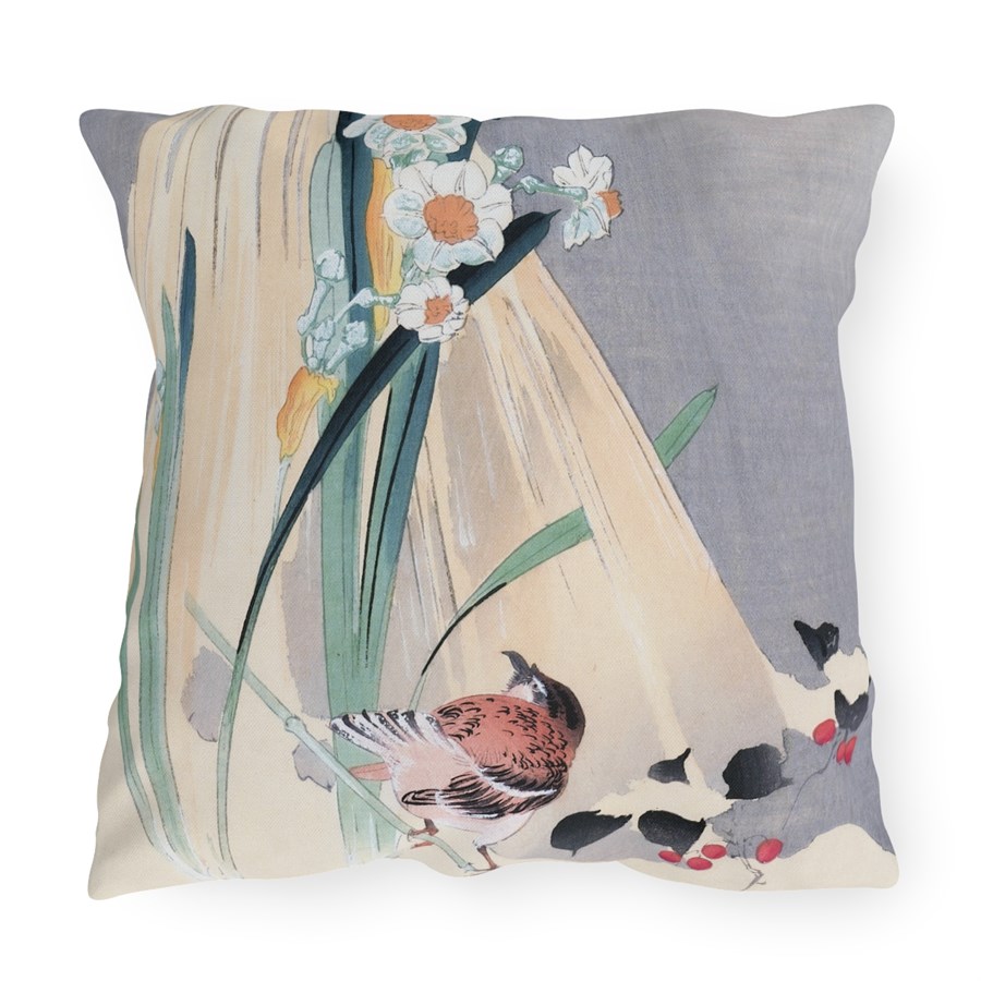 Ohara Koson Bird & Hay Bundle. Outdoor Pillow J12-20