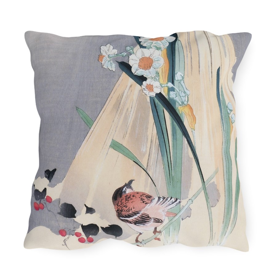 Ohara Koson Bird & Hay Bundle. Outdoor Pillow J12-20 - Image 2