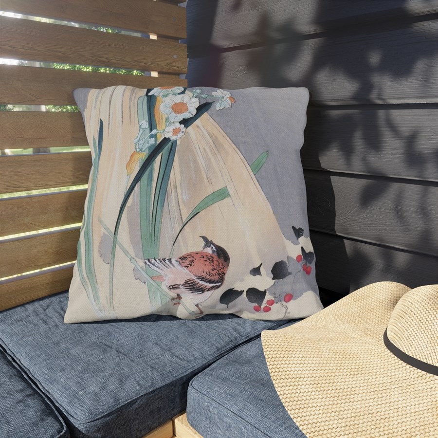 Ohara Koson Bird & Hay Bundle. Outdoor Pillow J12-20 - Image 3