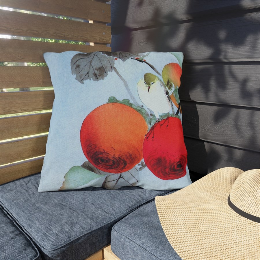 Ohara Koson Birds & Persimmons. Outdoor Pillow J12-21 - Image 3