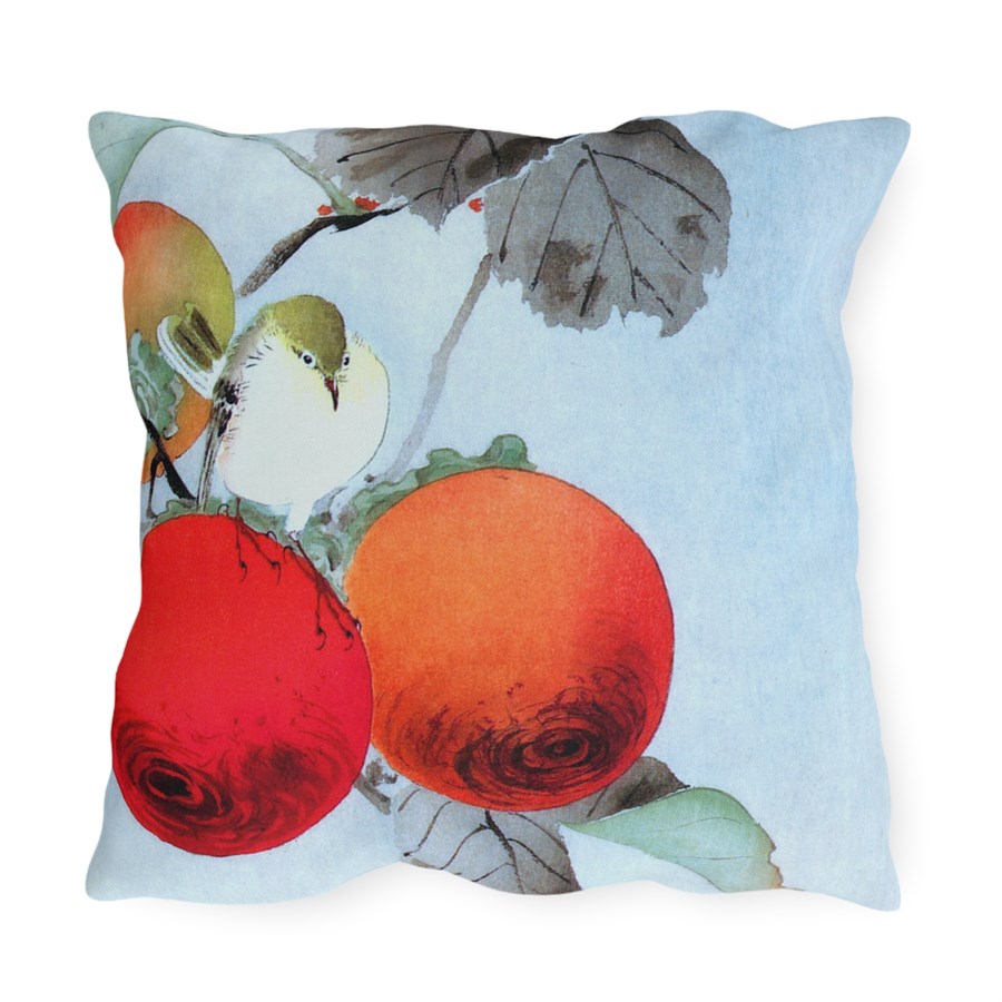 Ohara Koson Birds & Persimmons. Outdoor Pillow J12-21 - Image 2