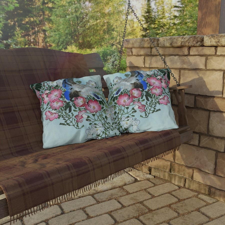 Ohara Koson Blue Bird On Flowery Branch. Outdoor Pillow J12-23 - Image 4