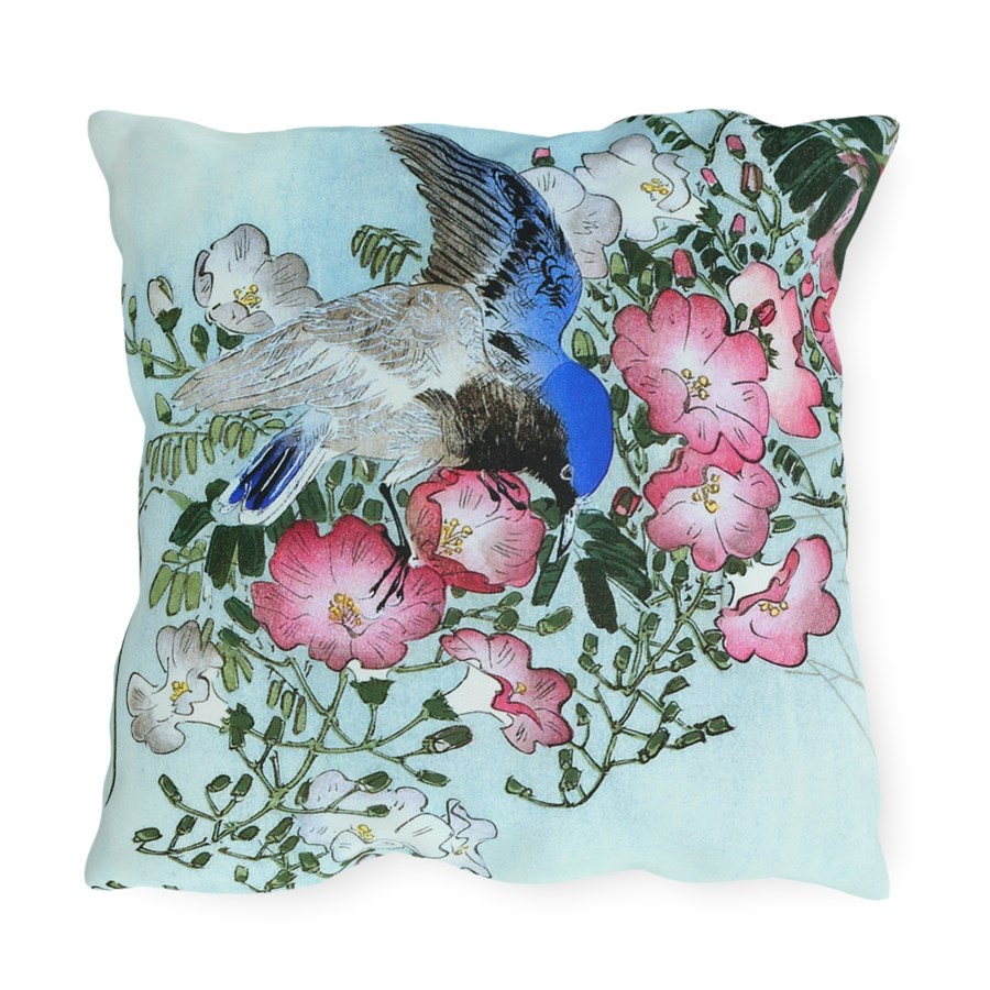 Ohara Koson Blue Bird On Flowery Branch. Outdoor Pillow J12-23 - Image 2