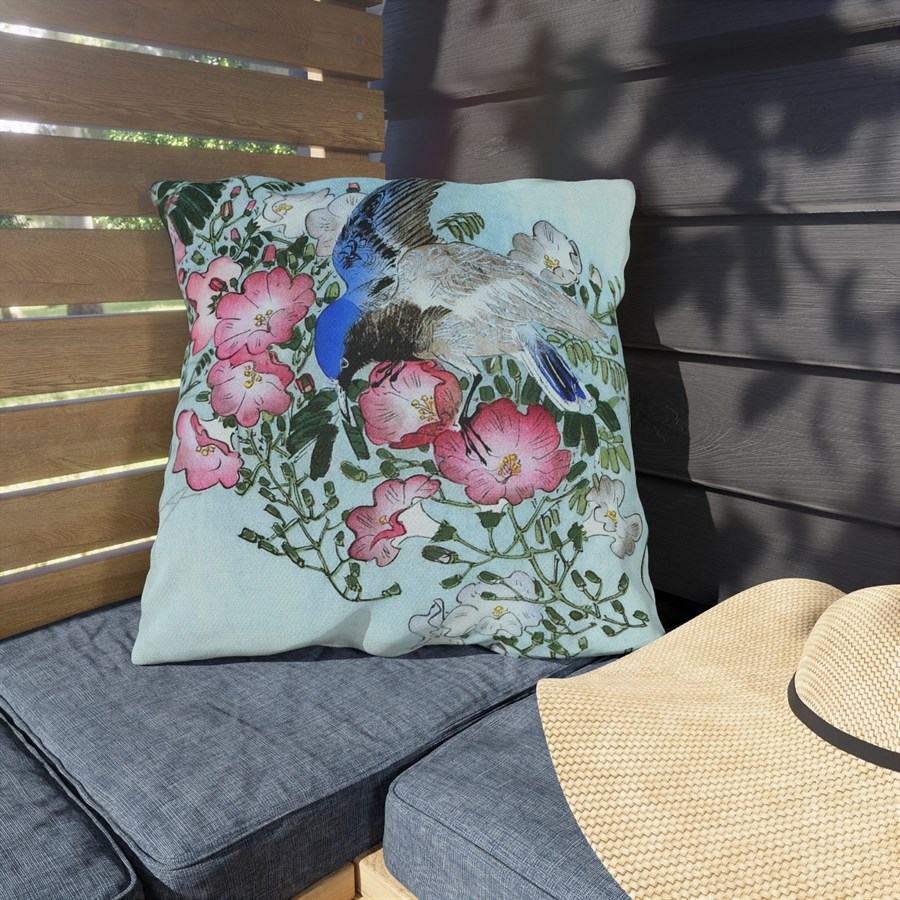 Ohara Koson Blue Bird On Flowery Branch. Outdoor Pillow J12-23 - Image 3