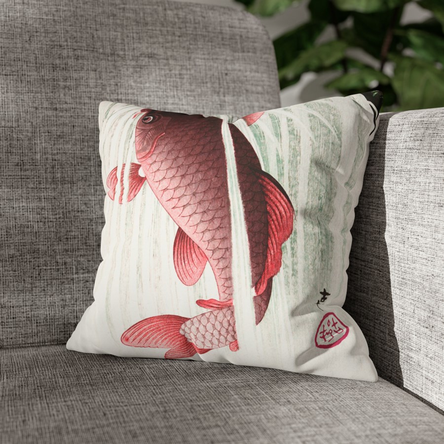 Ohara Koson Japanese Woodblock Art Carp Leaping Pillow Case - Image 4