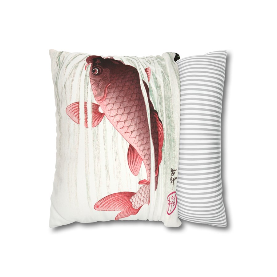 Ohara Koson Japanese Woodblock Art Carp Leaping Pillow Case
