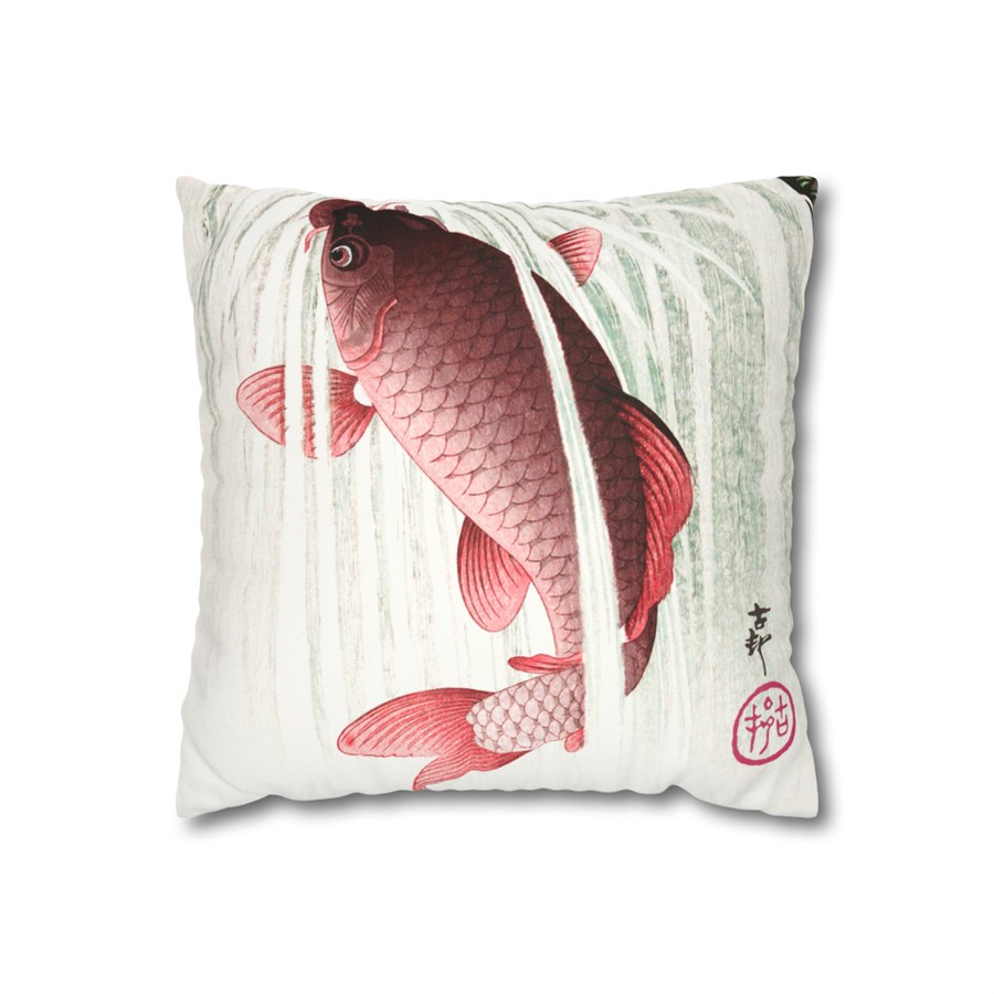 Ohara Koson Japanese Woodblock Art Carp Leaping Pillow Case - Image 2
