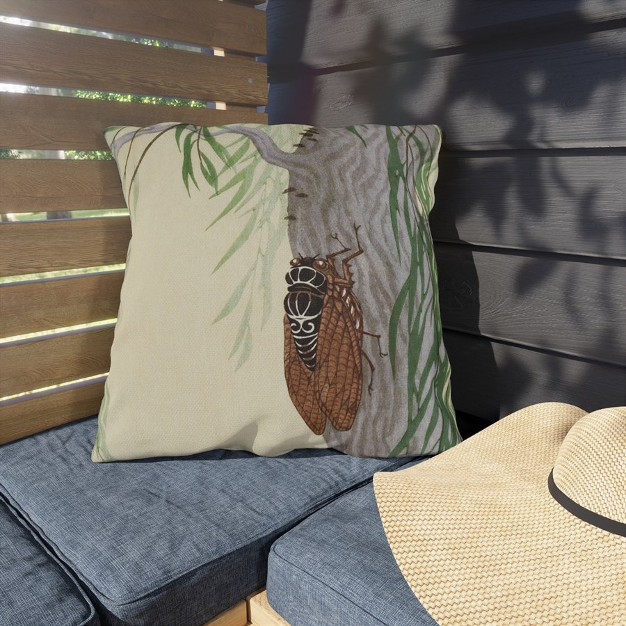 Ohara Koson Cicada On Tree. Outdoor Pillow J12-75 - Image 3