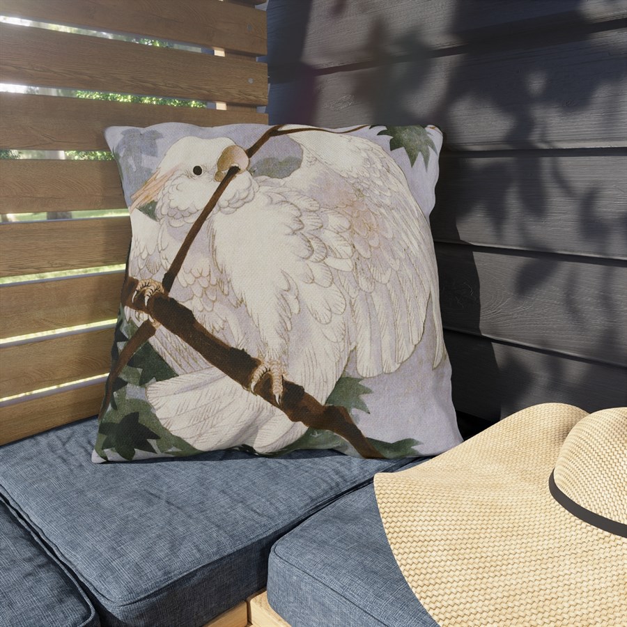 Ohara Koson Cockatoo On Branch. Outdoor Pillow J12-84 - Image 3