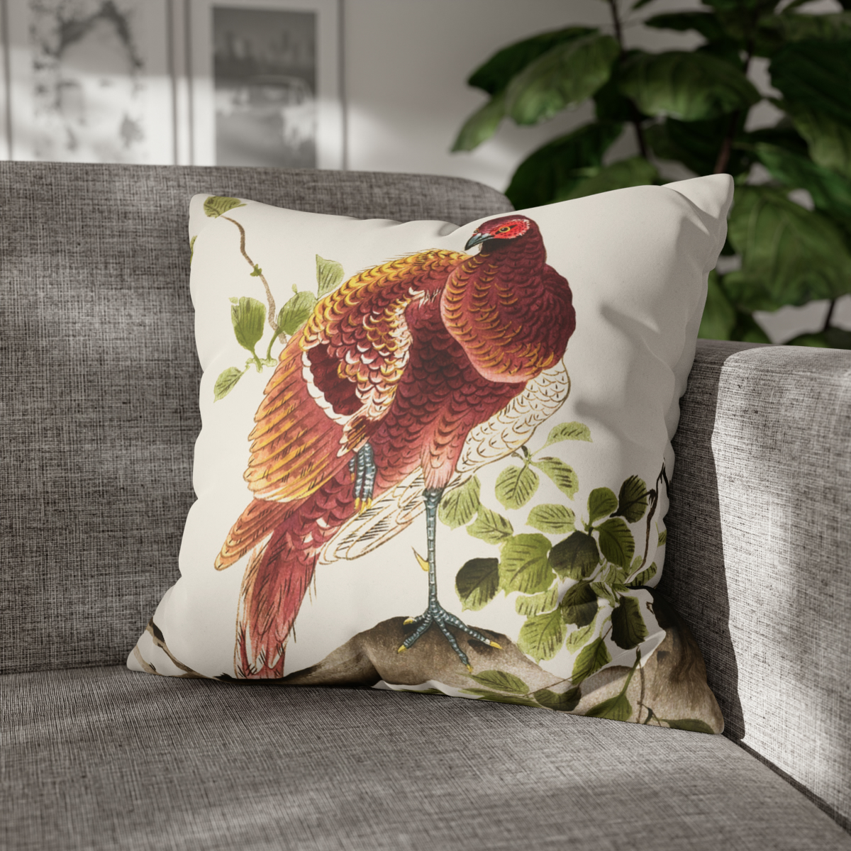Ohara Koson Copper Pheasant On Branch - Pillow Case - Image 4
